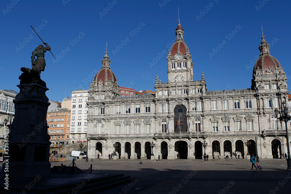 Fototapeta premium Municipal palace headquarters of the town hall of La Coruña located in the Maria Pita square on January 7, 2020