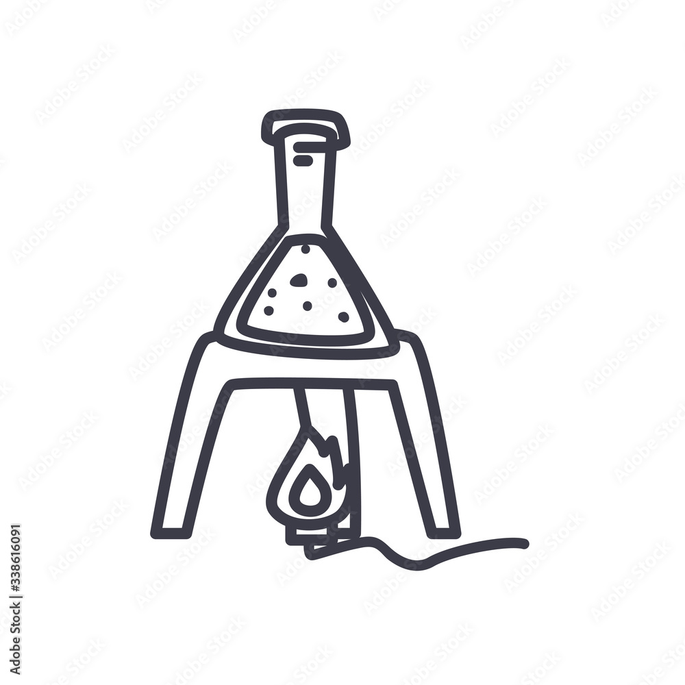 chemical burner with conical flask icon, line style chemical burner with conical flask icon, line style