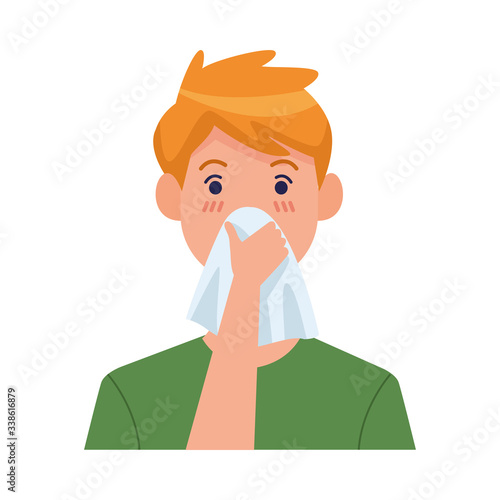 man sick with runny nose covid19 symptom