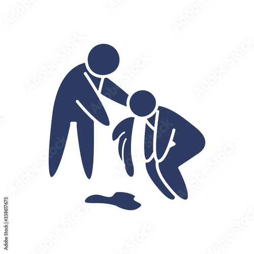 pictogram man helping a sickness man vomiting icon, line style