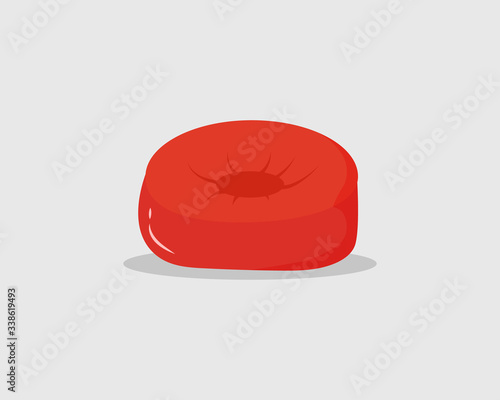 Red pouf, furniture.
