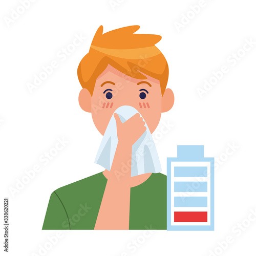 man sick with runny nose covid19 symptom