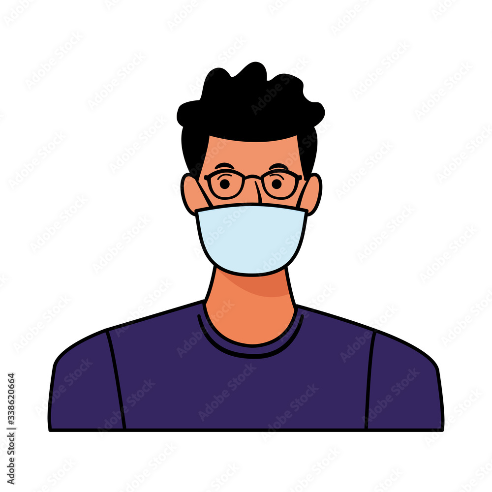 man using face mask and glasses for covid19 character man using face mask and glasses for covid19 character