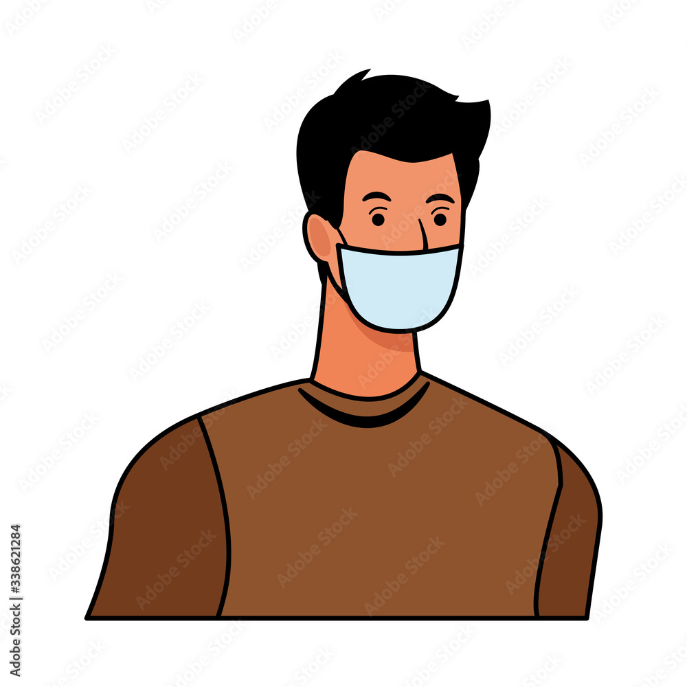 man using face mask for covid19 character