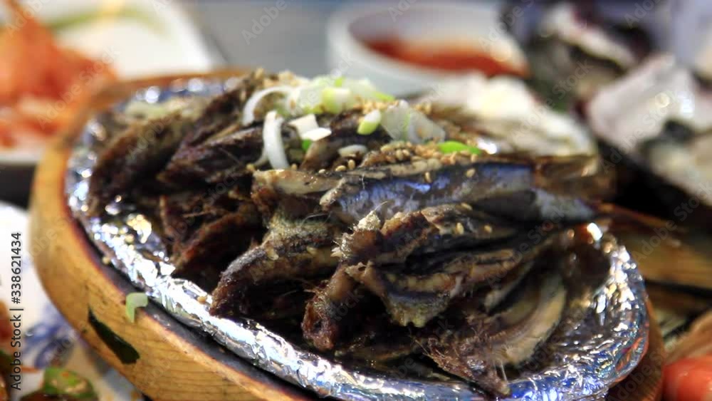 Korean food, roasted Anchovy, Gijang, Busan, Korea Korean food, roasted Anchovy, Gijang, Busan, Korea