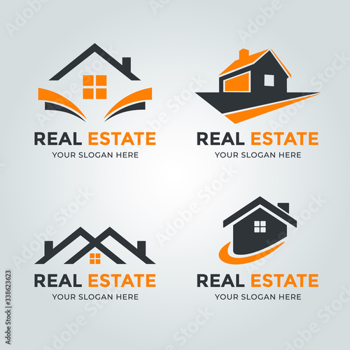 A Set of Orange and Grey Home Logo vector. Real estate logo template