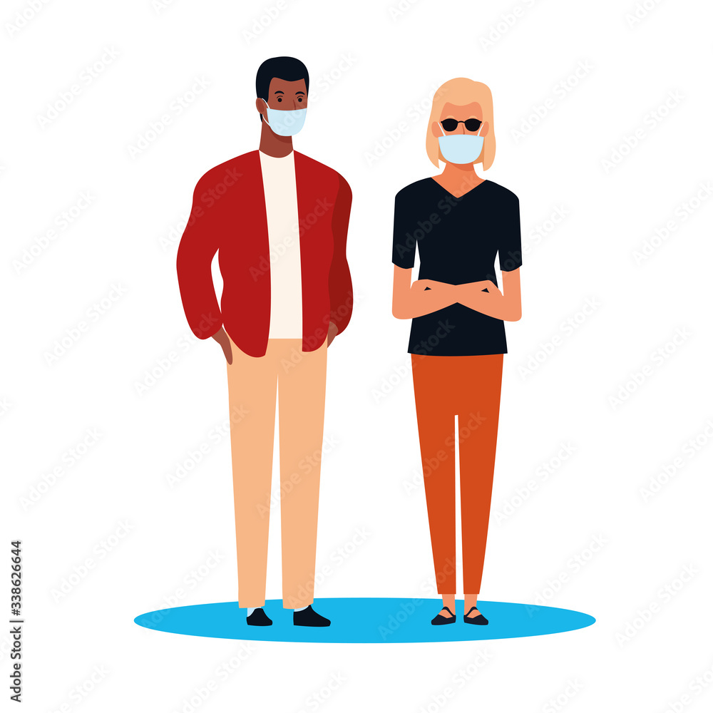 interracial couple using face mask for covid19 interracial couple using face mask for covid19
