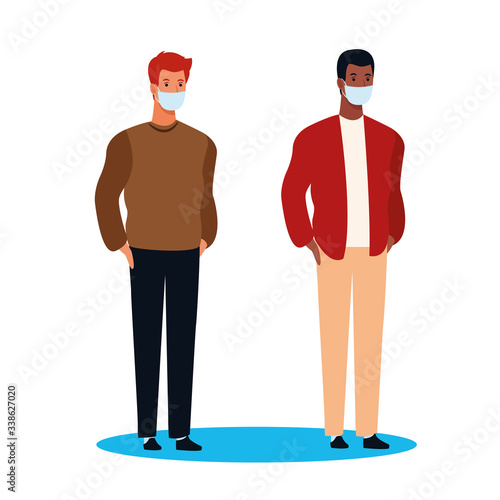 interracial men using face mask for covid19