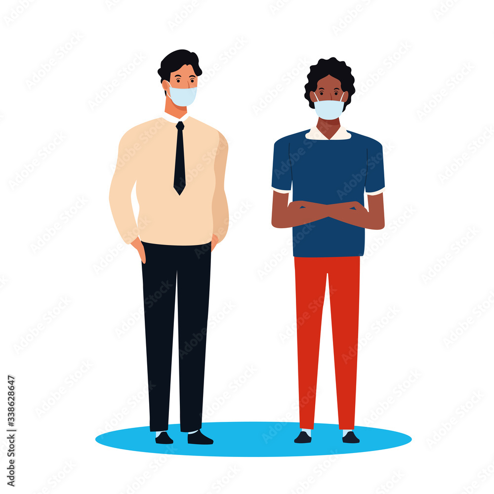interracial men using face mask for covid19