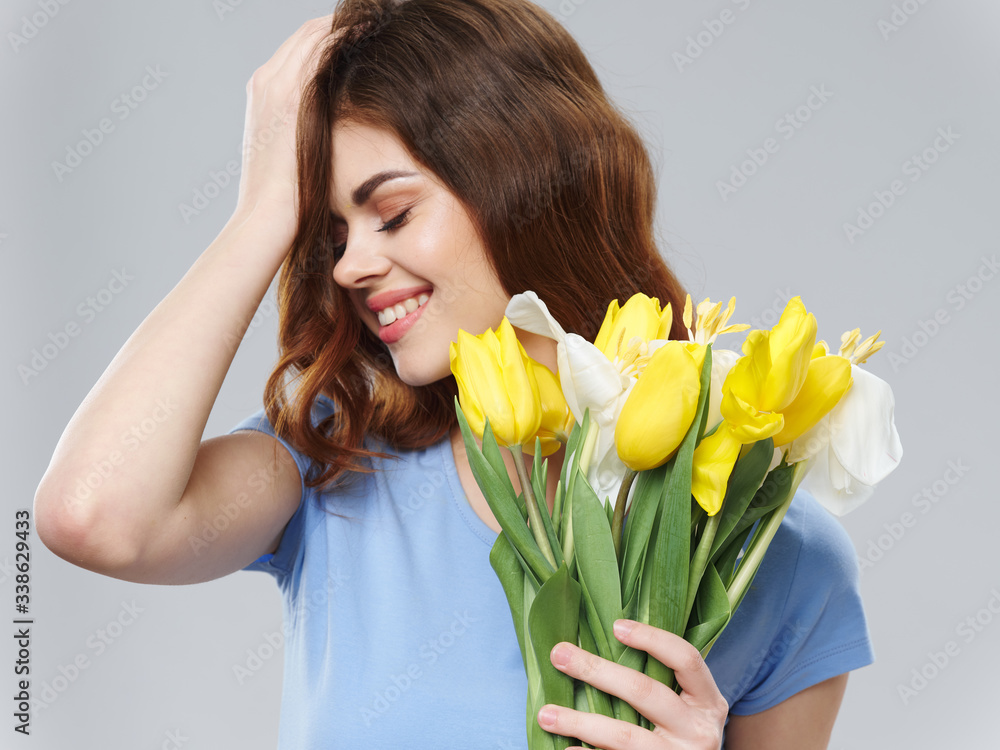 young woman with tulips