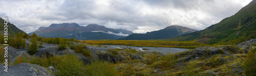 Outwash Plain panorama on Exit Creek near Exit Glacier in Kenai Fjords National Park in Sep. 2019 near Seward, Alaska AK, USA.