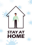 stay home design, man standing inside the house icon