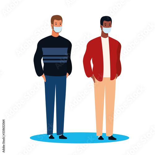 interracial men using face mask for covid19