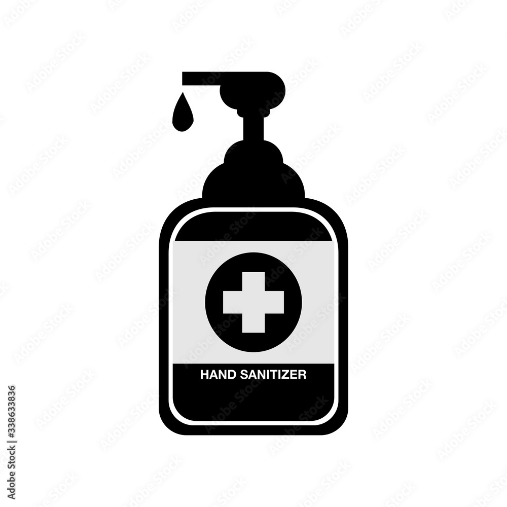 Vector - Disinfection hand sanitizer bottle, washing gel. Vector illustration. Disinfection black and white color symbol illustration design. Hand sanitizer basic element graphic design Vector - Disinfection hand sanitizer bottle, washing gel. Vector illustration. Disinfection black and white color symbol illustration design. Hand sanitizer basic element graphic design