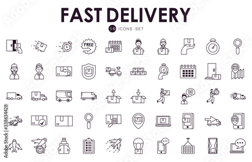fast delivery icon set, line style