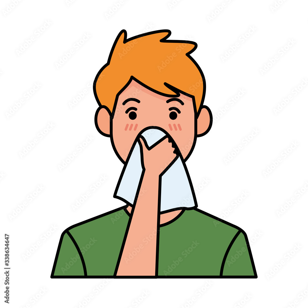 man sick with runny nose covid19 symptom