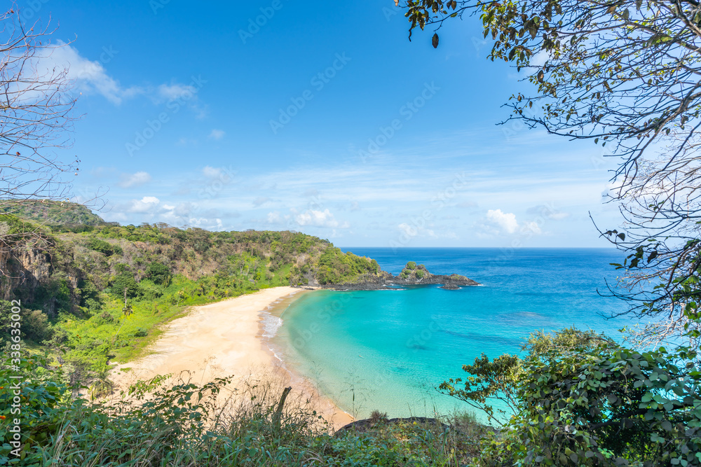The Beautiful Sancho Beach, with turquoise clear water, at Fernando de Noronha Marine National Park, a Unesco World Heritage site, Pernambuco, Brazil