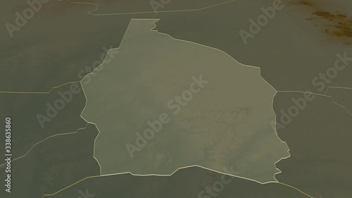 Tahoua, department with its capital, zoomed and extruded on the relief map of Niger in the conformal Stereographic projection. Animation 3D photo