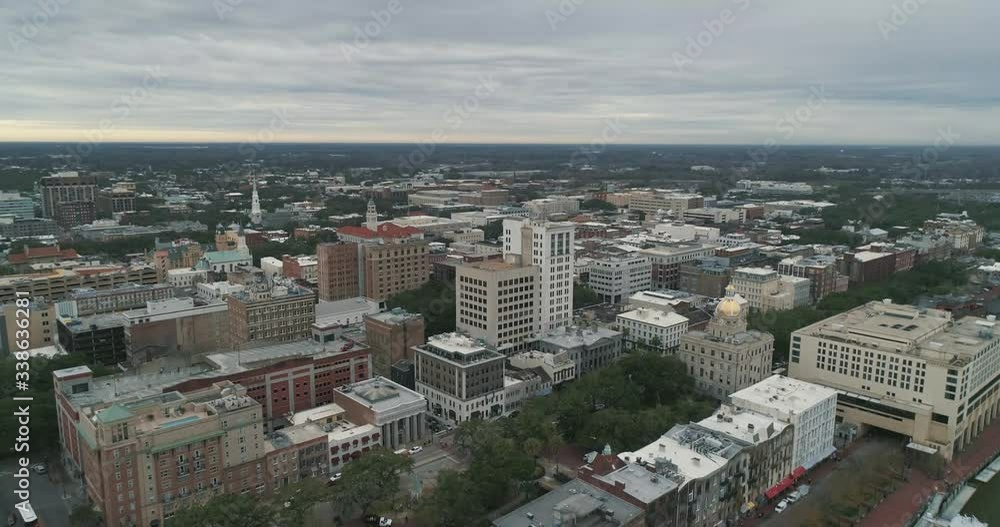 Aerial View of Downtown Savannah, Georgia USA on a Cloudy Day Aerial View of Downtown Savannah, Georgia USA on a Cloudy Day