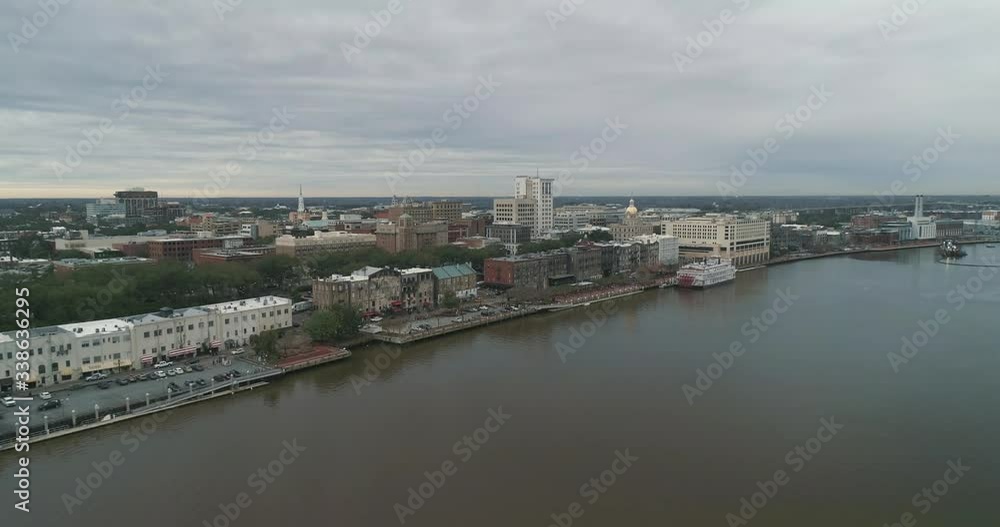 Aerial View of Savannah, Georgia USA Flying Over the Savannah River Aerial View of Savannah, Georgia USA Flying Over the Savannah River