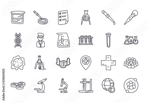 chemical and science icon set, line style
