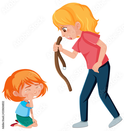 Violence scene with mother scolding little girl