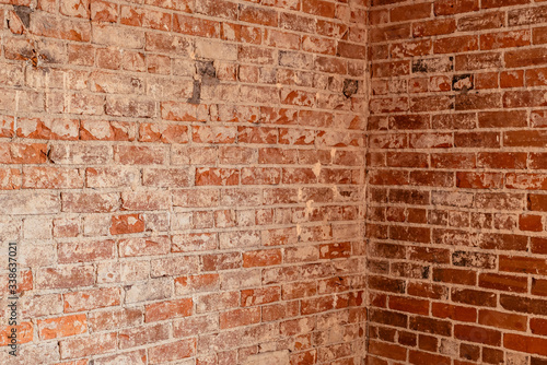 Interior shot of a brick wall corner