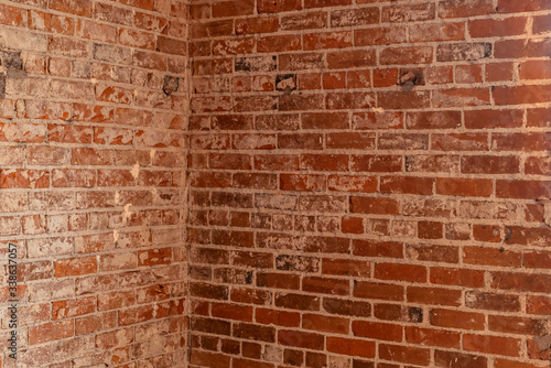 Interior shot of a brick wall corner