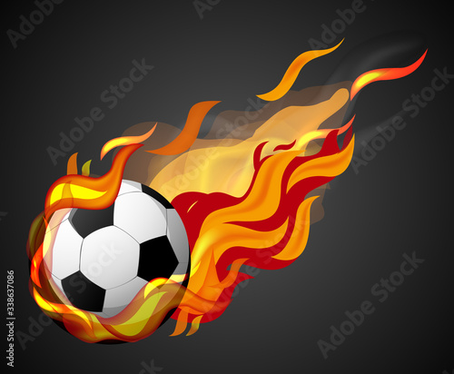 Shooting soccer with flame on black background