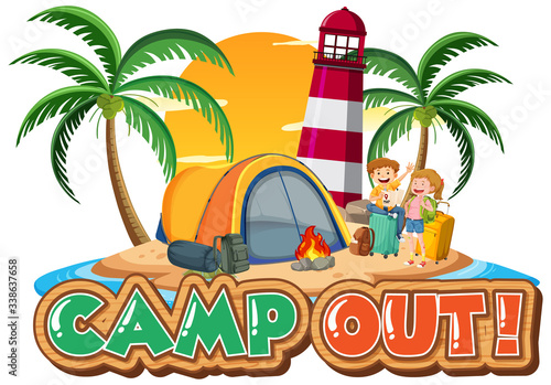 Font design for camp out with tent in the park