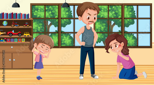 Scene with parents bullying their family at home