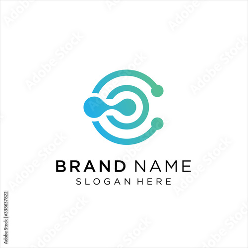 Abstract letter C logo design template,Technology abstract dot connection cross vector logo icon circle logotype
