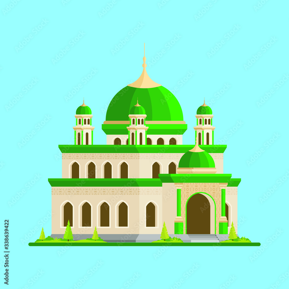Mosque vector illustration with flat cartoon design. suitable for Ramadan Kareem flyer, poster, banner, greeting card, invitation card etc. 

