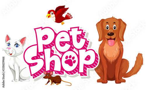 Font design for pet shop with many cute animals