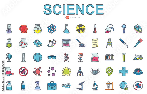 science icon set, flat style