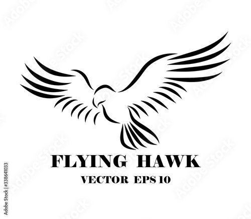 Line art vector logo of hawk that is flying.
