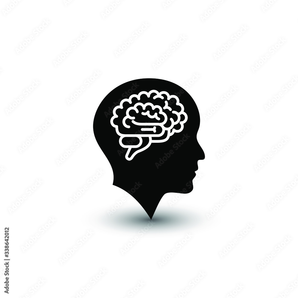 Brain and human head icon isolated on white background. Vector illustration. EPS 10. Brain and human head icon isolated on white background. Vector illustration. EPS 10.