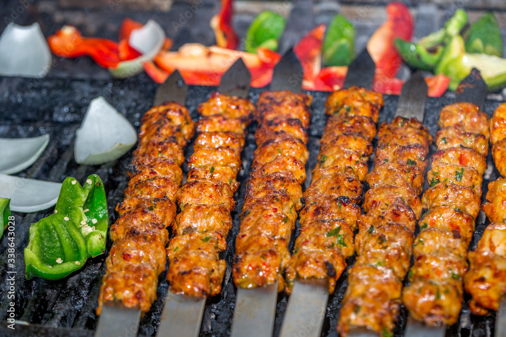 Kebabs on grill for catering 