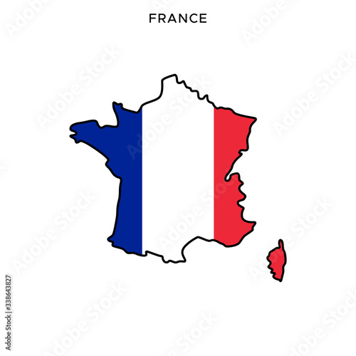 Map and Flag of France Vector Design Template with Editable Stroke