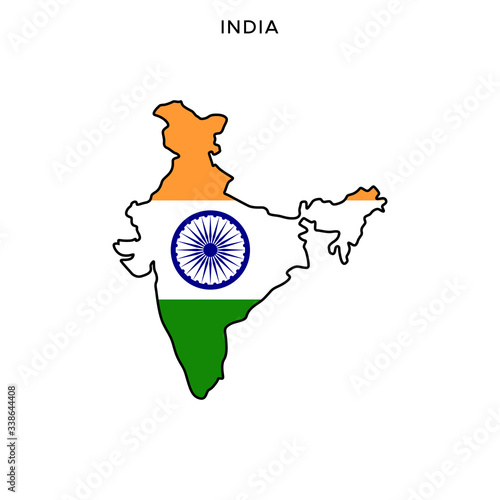 Map and Flag of India Vector Design Template with Editable Stroke