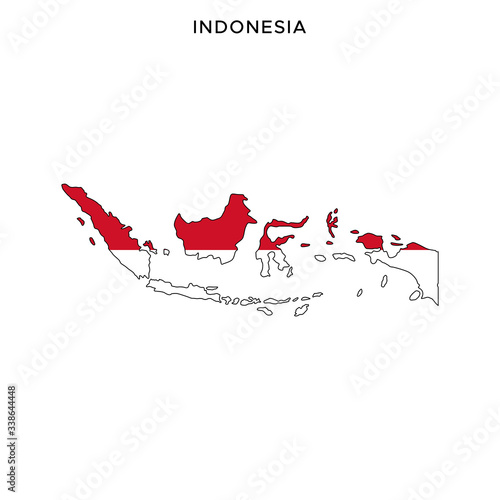 Map and Flag of Indonesia Vector Design Template with Editable Stroke