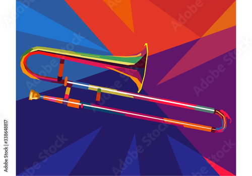 Trombone in wpap pop art style for icon image and illustration