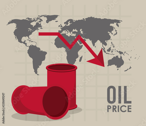 oil price infographic with barrels and earth planet