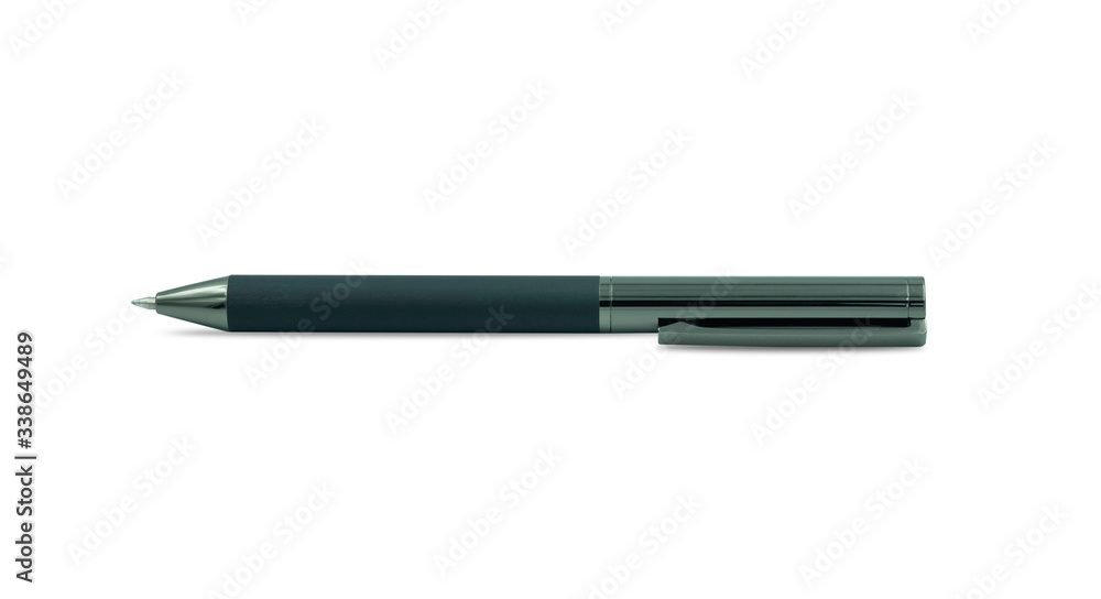 Black metal pen luxury isolated on white background with clipping path. An elegant ballpoint pen designed for executives or business people, used as a business writing device. Black metal pen luxury isolated on white background with clipping path. An elegant ballpoint pen designed for executives or business people, used as a business writing device.