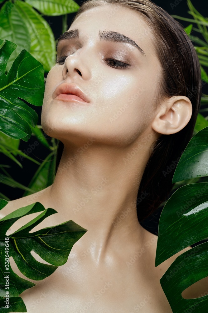 beautiful woman green leaves nature rest beautiful woman green leaves nature rest