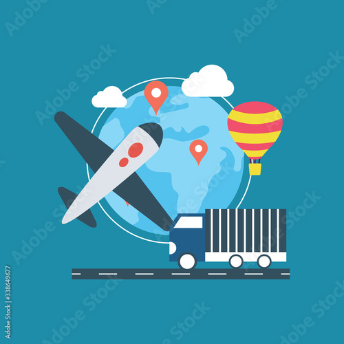 global logistics network. Concept of air cargo trucking rail, transportation maritime shipping