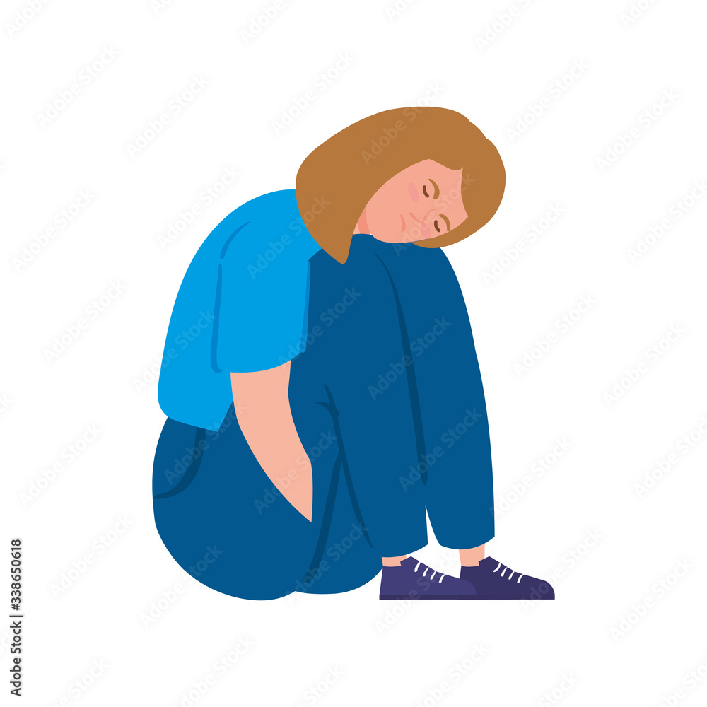 woman sitting with stress attack isolated icon vector illustration design woman sitting with stress attack isolated icon vector illustration design