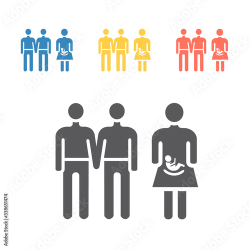 Surrogacy illustration concept. Gay family wait for a baby with surrogate mother.