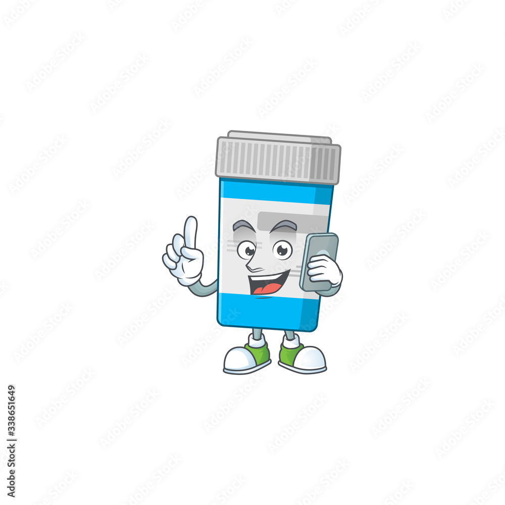 Cartoon design concept of medical bottle talking on phone