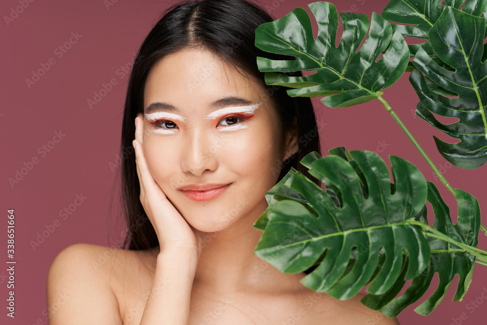 beautiful woman green leaves nature rest beautiful woman green leaves nature rest